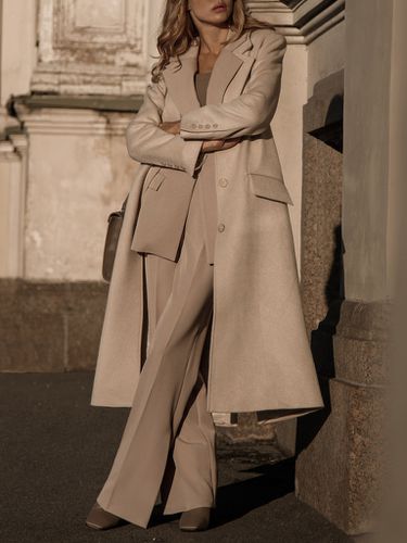 Belted single-breasted wool-blend coat - Lichi - Modalova