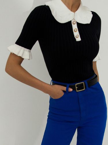 Short sleeve knitted top with delicate polo collar - Lichi - Modalova