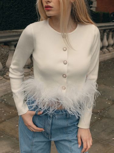 Cropped knit cardigan with feathers - Lichi - Modalova