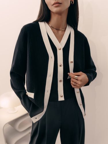 Oversized knitted cardigan with contrast details - Lichi - Modalova