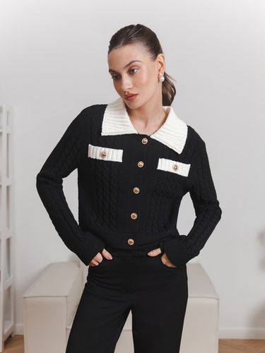 Cable knit cardigan with contrasting details - Lichi - Modalova