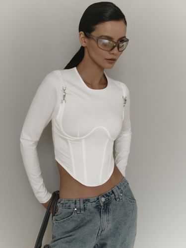 Corset cut jersey top with metallic decorations - Lichi - Modalova