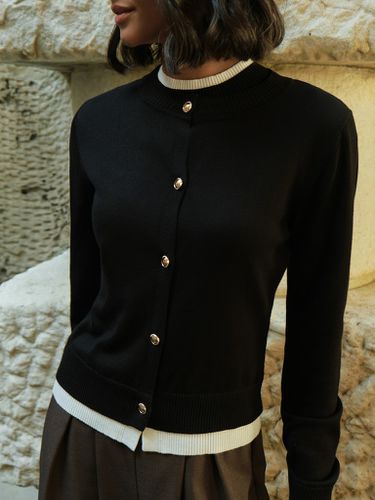 Knitted cardigan with contrasting cuffs and bottom edge - Lichi - Modalova