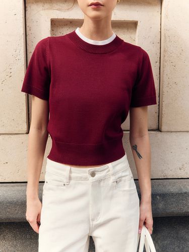 Knitted jersey T-shirt with contrast edging on the collar - Lichi - Modalova