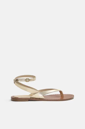 Sandales Plates Dorées Cuir - Pull&Bear - Modalova