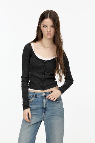 T-Shirt Côtelé Boutonné - Pull&Bear - Modalova