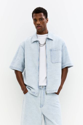 Chemise Denim Jacquard À Manches Courtes - Pull&Bear - Modalova