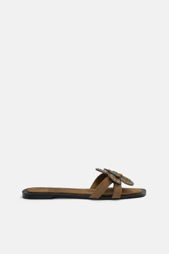Sandales Plates Fleur Cuir - Pull&Bear - Modalova