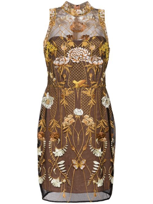 Robe courte en tulle à fleurs brodées - Marchesa Notte - Modalova