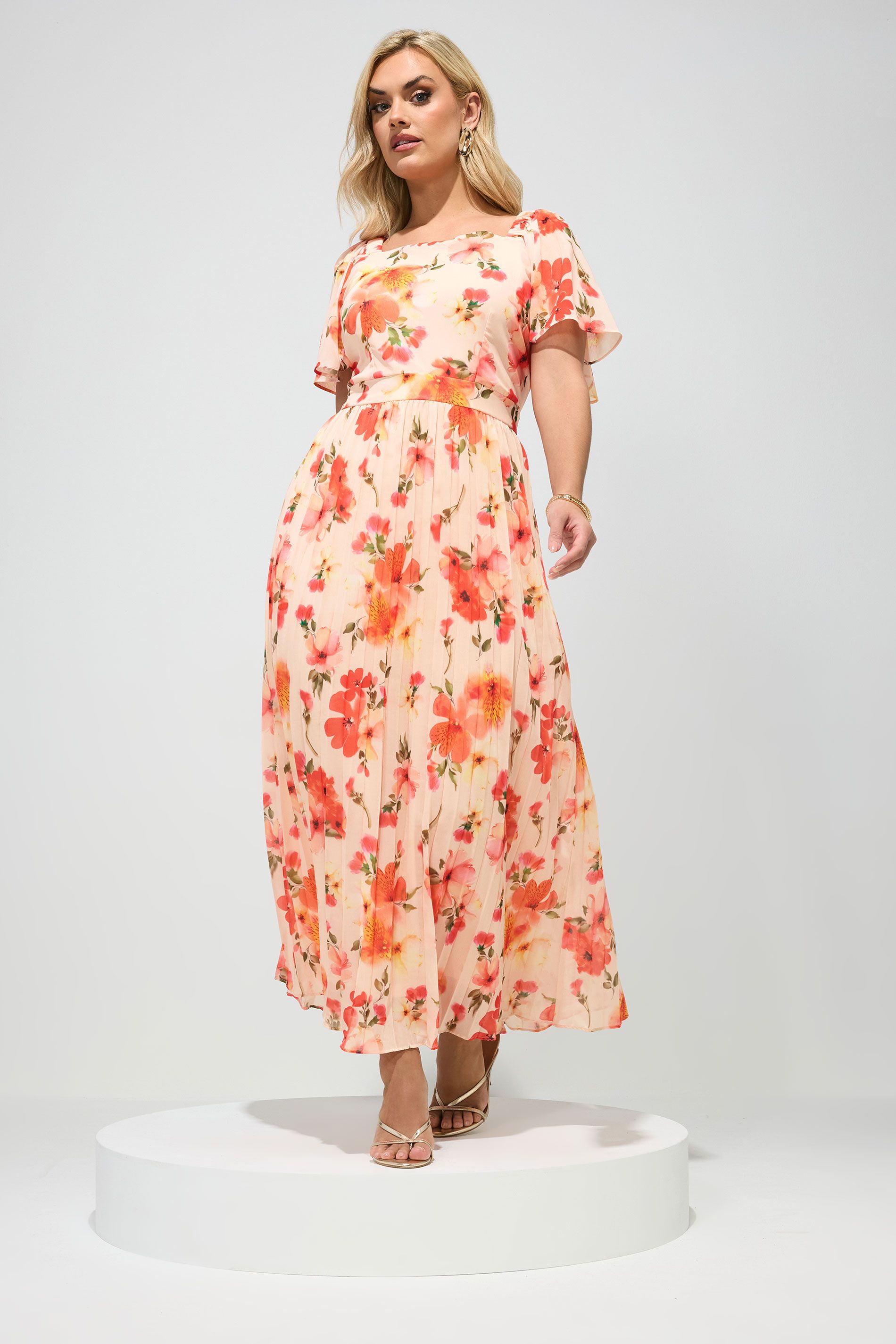 Robe Longue Plissée Blanche À Fleurs Size 42 - Yours London - Modalova