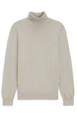 Pull à col roulé en coton et cachemire avec patch logoté - Boss - Modalova