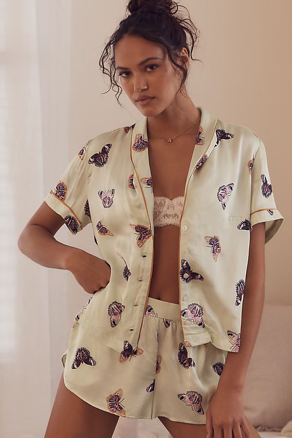 Haut de pyjama à motifs en soie en Green taille: XS - By Anthropologie - Modalova