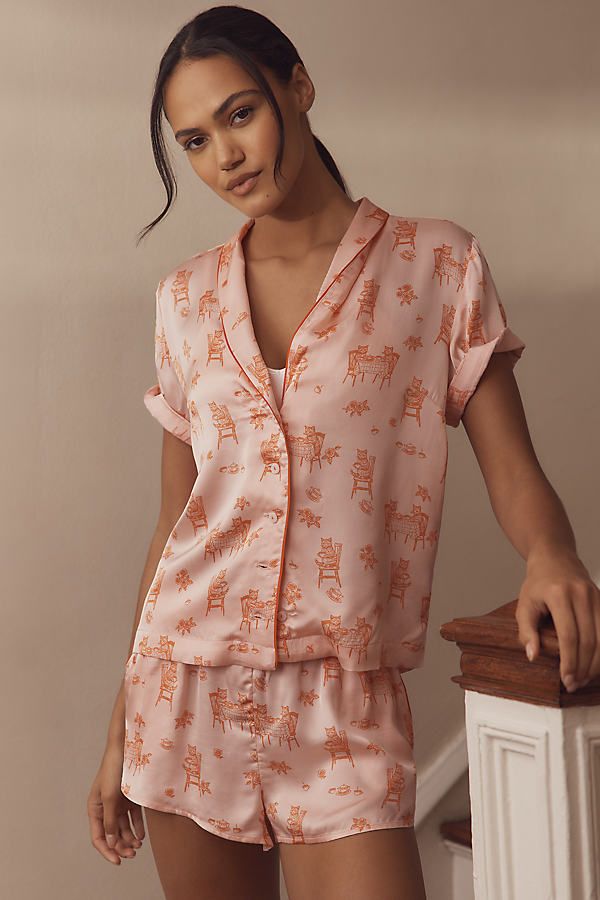 Haut de pyjama à motifs en soie en Orange taille: XS - By Anthropologie - Modalova