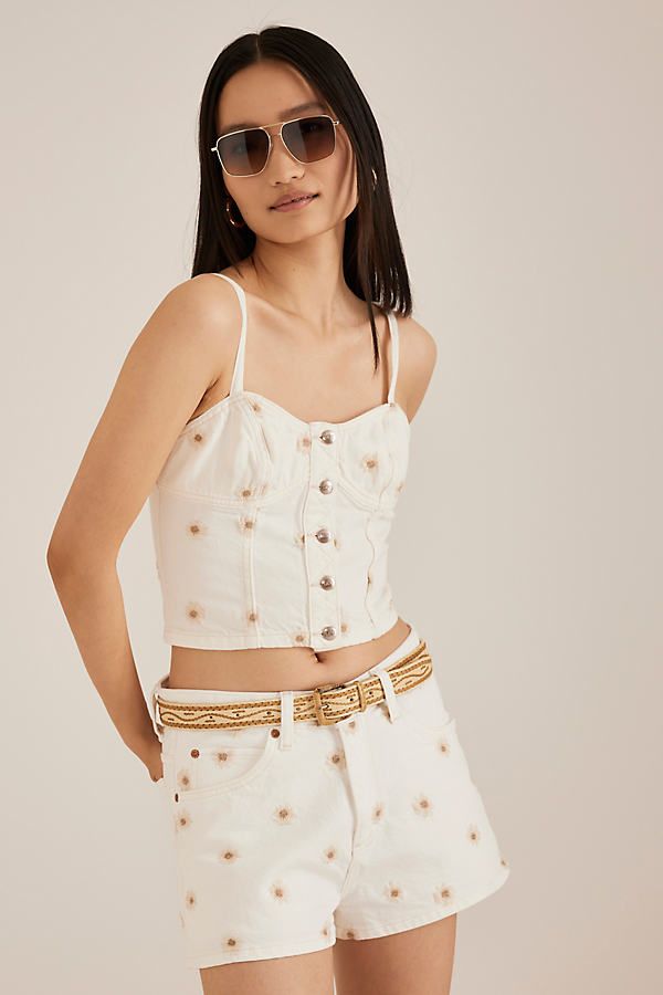 Short en denim brodé de marguerites Rider, taille: 25 chez Anthropologie - Lee - Modalova