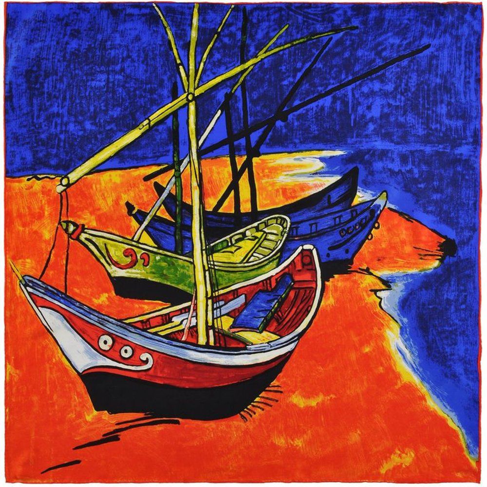 Carré de soie Van Gogh Bateaux de pêche - SILKART - Modalova