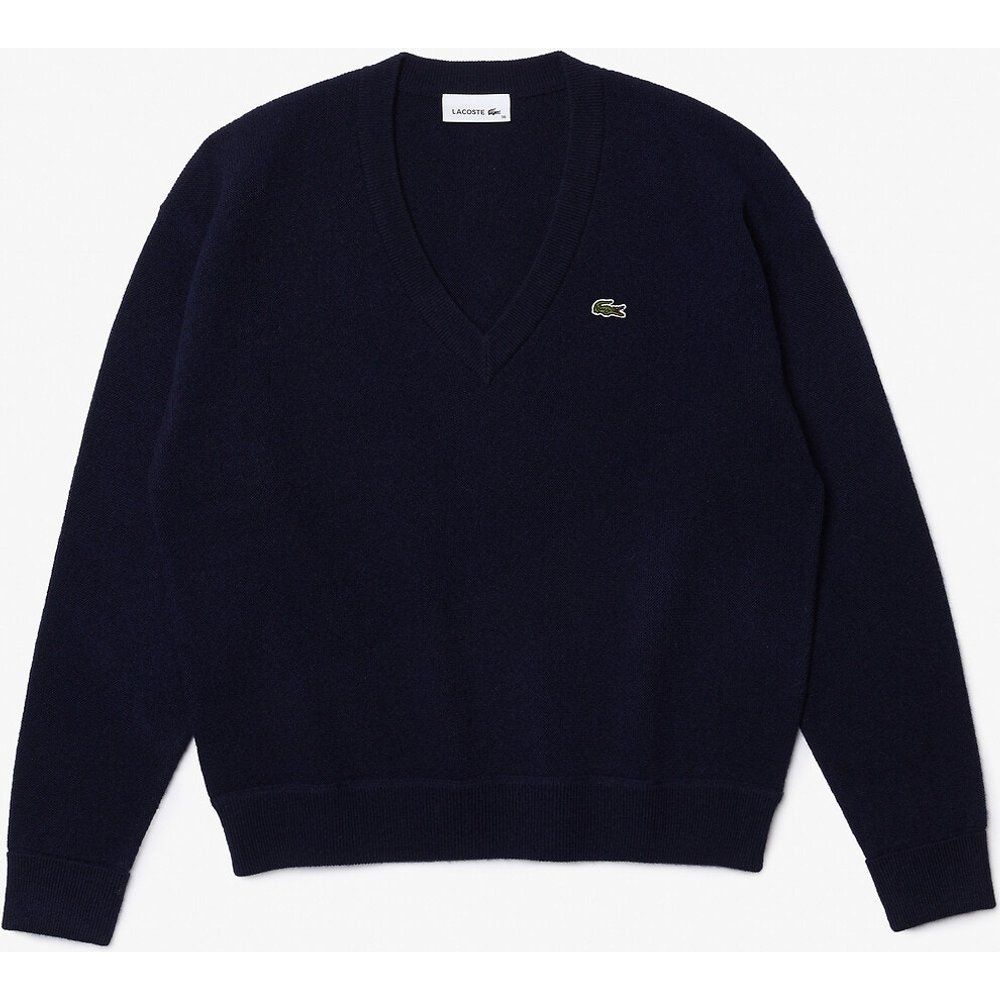Pull col V en laine unie - Lacoste - Modalova