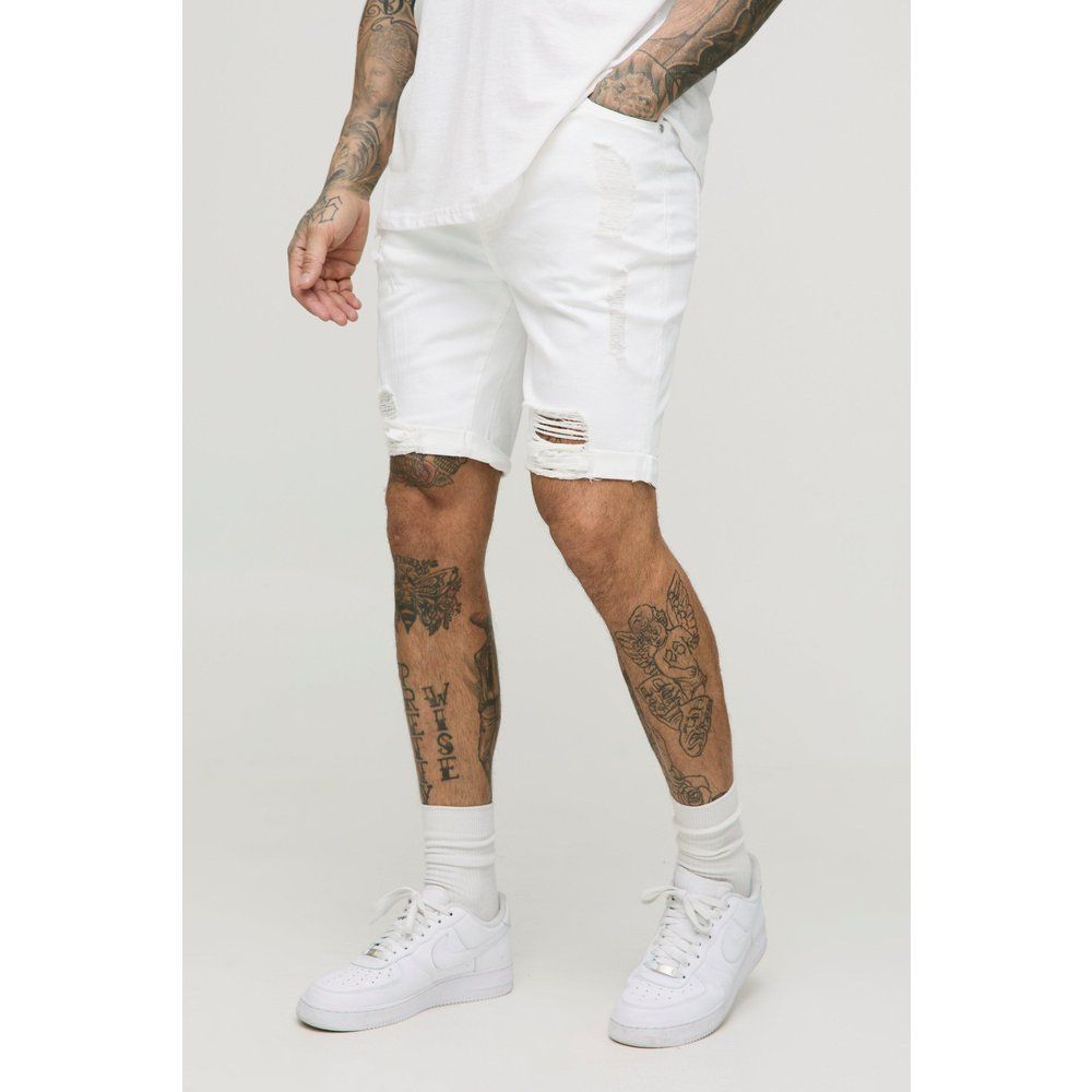Tall - Short en jean stretch déchiré - 30 - Boohooman - Modalova