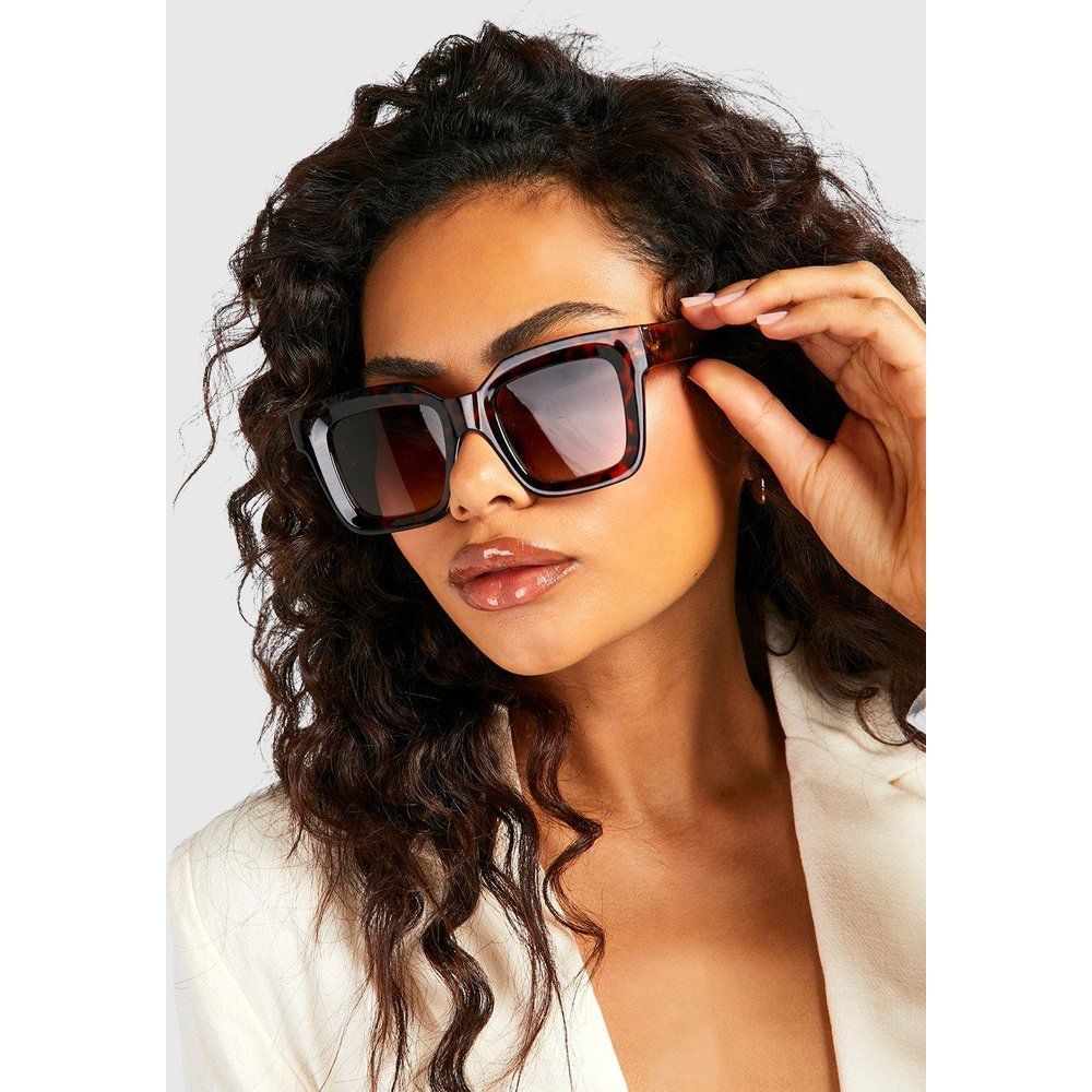 Lunettes De Soleil Carrées Écailles De Tortue - One Size - boohoo - Modalova