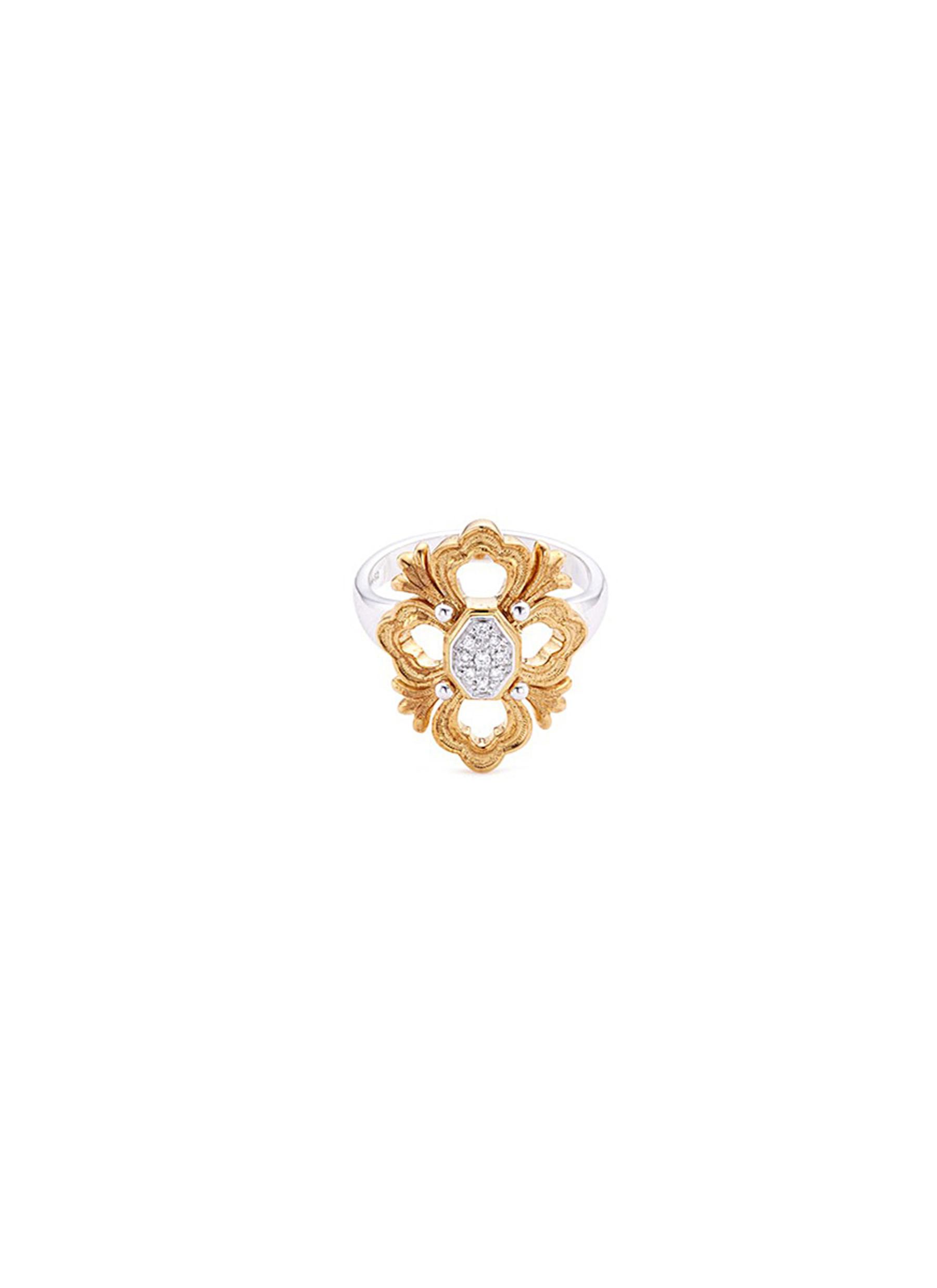 Opera' diamond 18k white and yellow gold floral ring - BUCCELLATI - Modalova