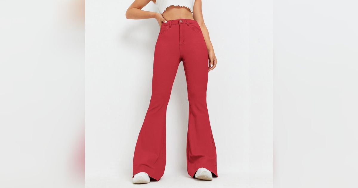 Jean Taille Haute Rouge pour Femme Modalova