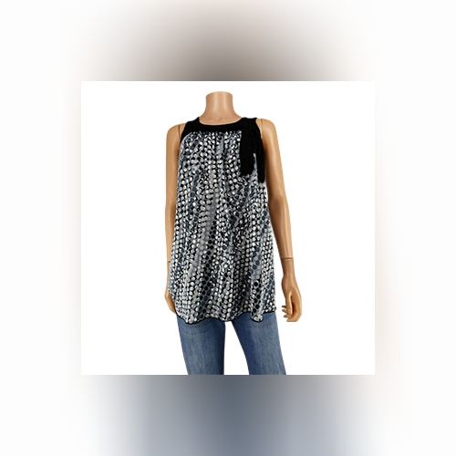 Chemise/débardeur Léger Jennyfer Noir à Motif Feuille - Taille S, Sans Manches, Col V - Occasion Très Bon état