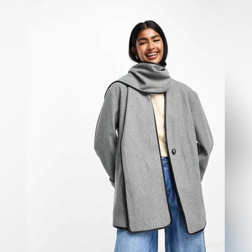 River Island - Manteau cintré à la taille avec col châle - Crème