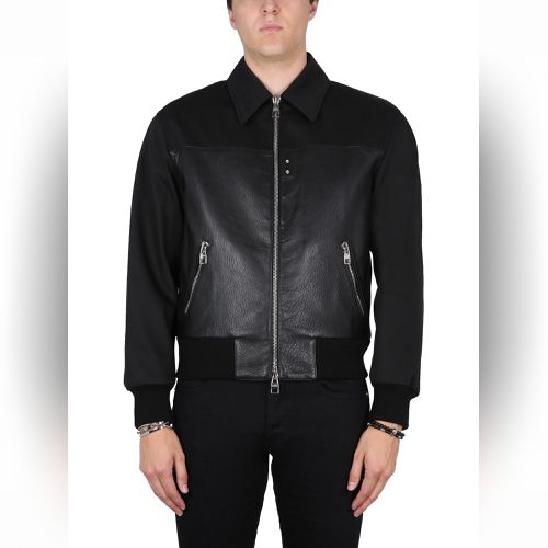 alexander mcqueen leather and suede bomber jacket